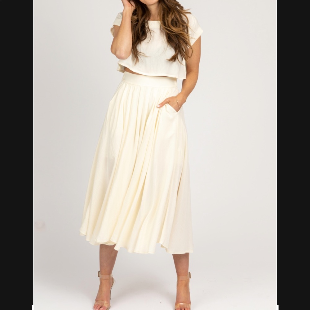 CREAM LINENLIKE CROP + MIDI SET